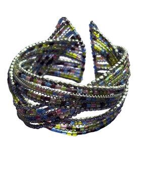 Multicolor Beaded Woven Cuff Bracelet